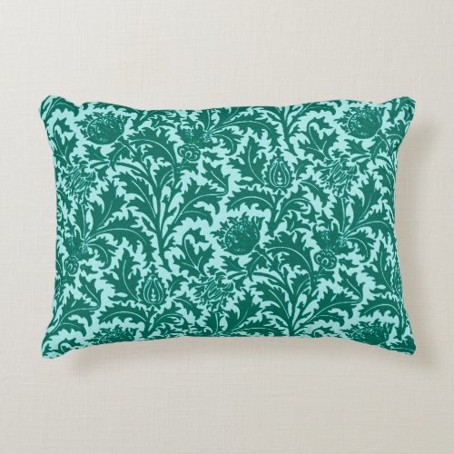 William Morris Thistle Damask Turquoise and Aqua Decorative Pillow