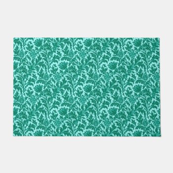 William Morris Thistle Damask  Turquoise And Aqua Doormat by Floridity at Zazzle