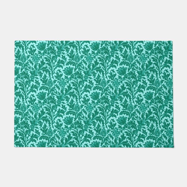 William Morris Thistle Damask, Turquoise and Aqua Doormat (Front)