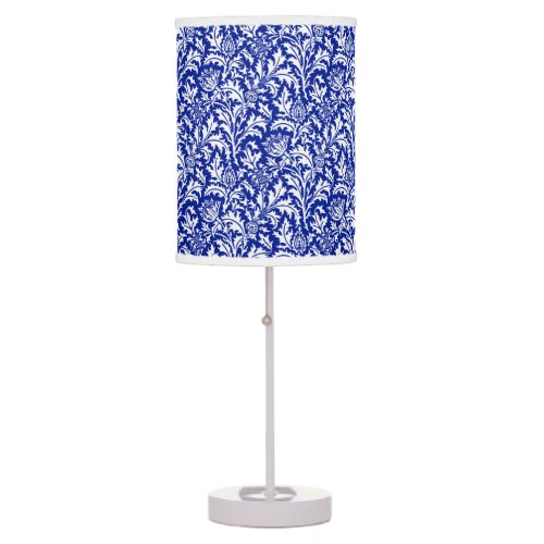 William Morris Thistle Damask White on Cobalt Blue Table Lamp