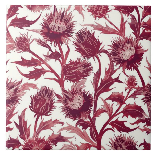 William Morris Thistle flower deep burgundy  Ceramic Tile (Front)