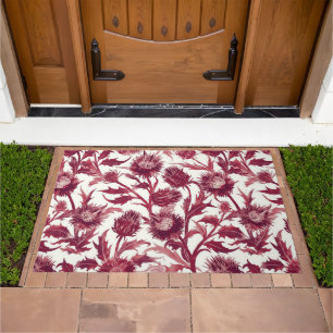 William Morris Thistle flower deep burgundy  Doormat
