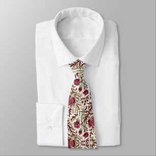 William Morris Thistle flower deep burgundy Neck Tie