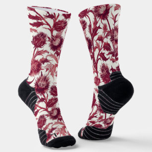William Morris Thistle flower deep burgundy  Socks