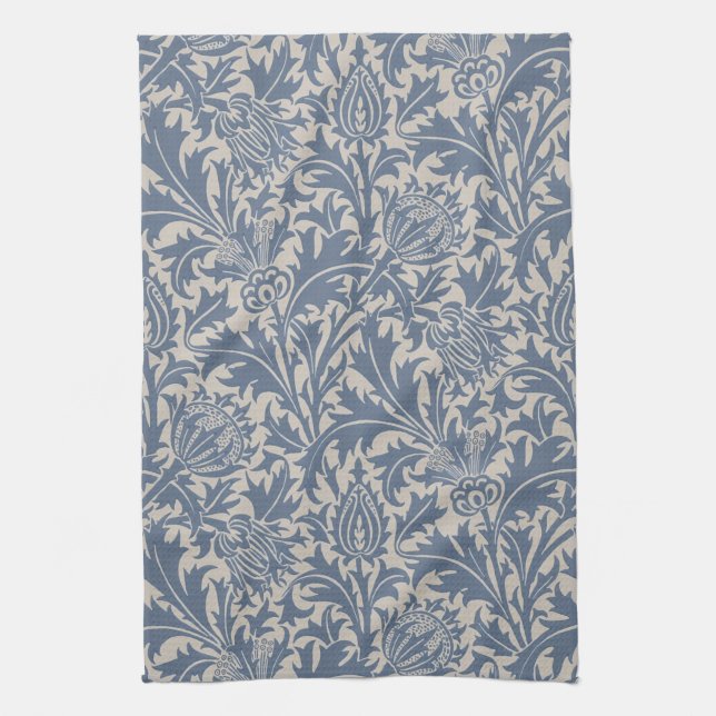 William Morris Thistle Sage Blue Pattern Kitchen Towel (Vertical)