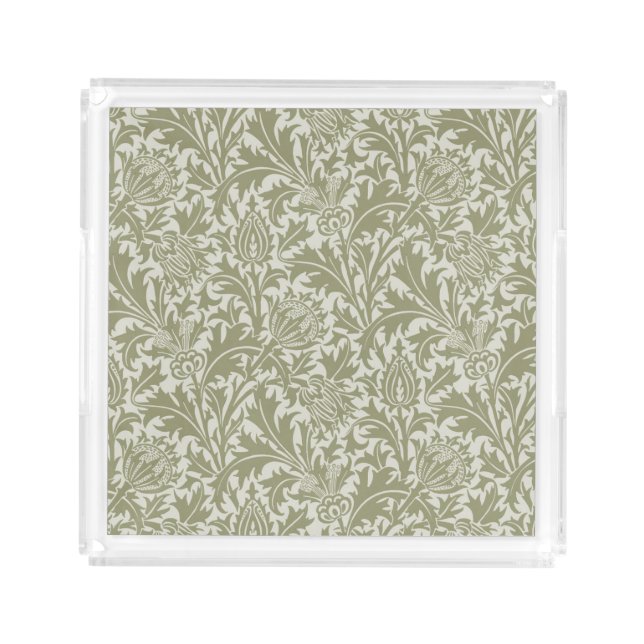 William Morris Thistle Sage Green Pattern Acrylic Tray (Front)