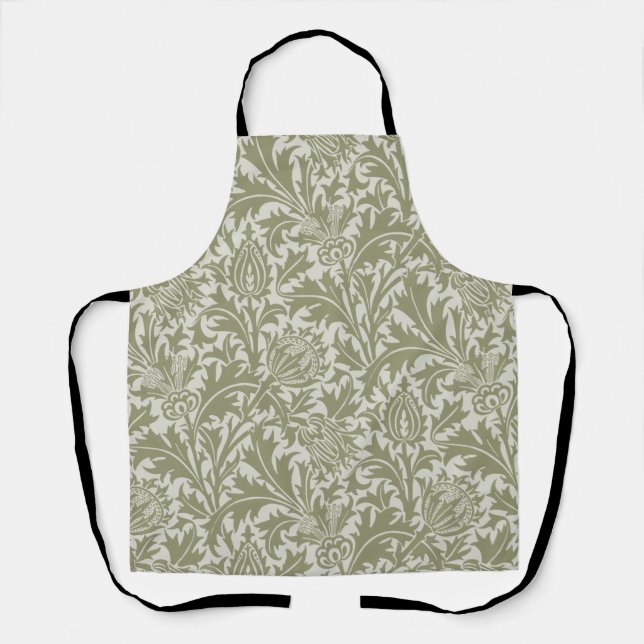 William Morris Thistle Sage Green Pattern Apron (Front)