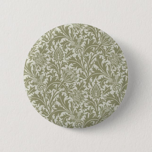 William Morris Thistle Sage Green Pattern Button (Front)