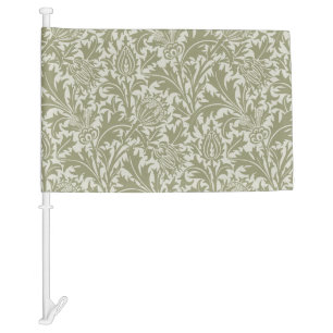William Morris Thistle Sage Green Pattern Car Flag