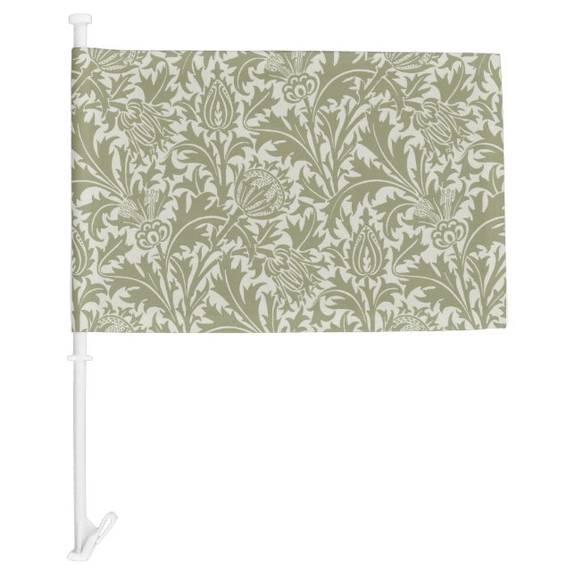 William Morris Thistle Sage Green Pattern Car Flag (Front)