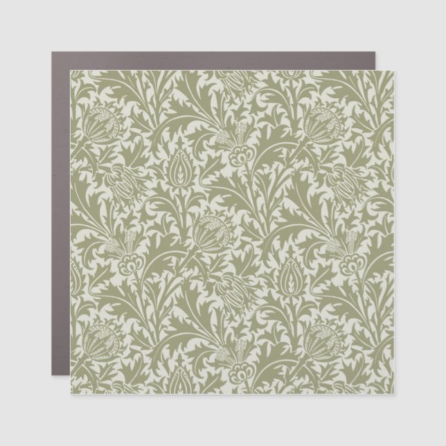 William Morris Thistle Sage Green Pattern Car Magnet (Front)