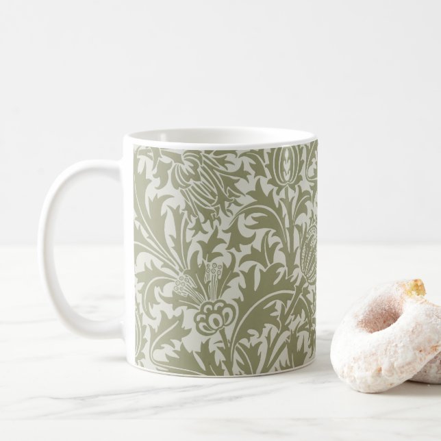 William Morris Thistle Sage Green Pattern Coffee Mug (With Donut)