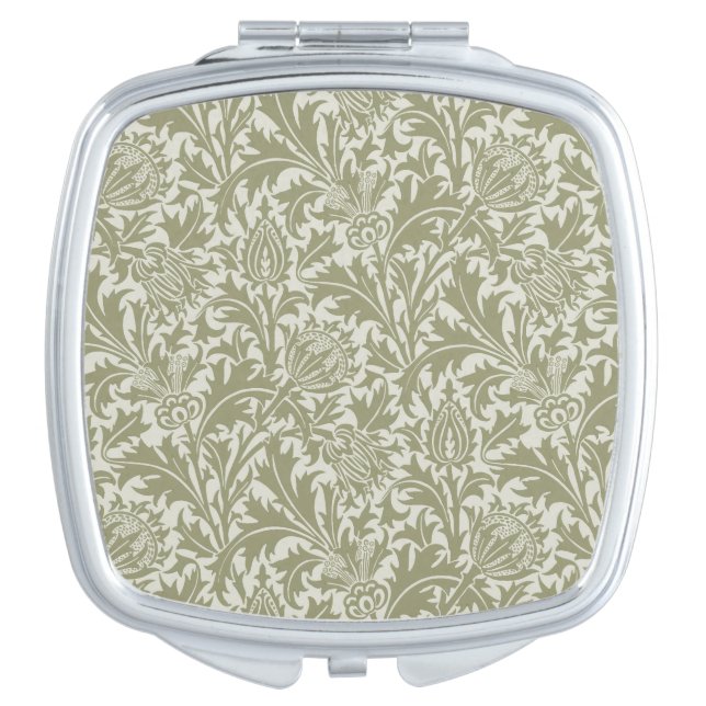 William Morris Thistle Sage Green Pattern Compact Mirror (Front)