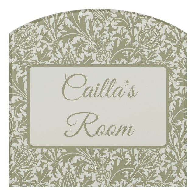 William Morris Thistle Sage Green Pattern Door Sign (Contour Front)