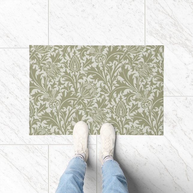 William Morris Thistle Sage Green Pattern Doormat (Indoor)