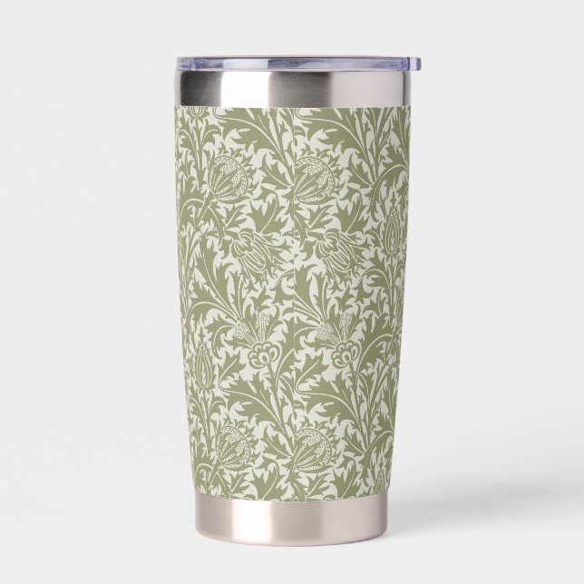 William Morris Thistle Sage Green Pattern Insulated Tumbler (Left)