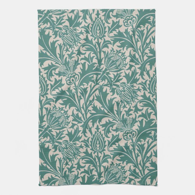William Morris Thistle Sage Green Pattern Kitchen Towel (Vertical)