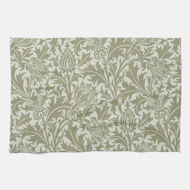 William Morris Thistle Sage Green Pattern Kitchen Towel (Horizontal)