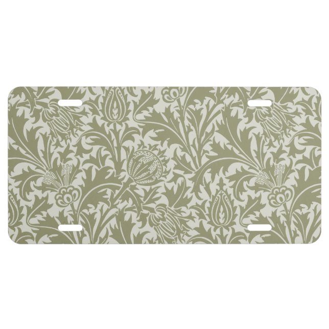 William Morris Thistle Sage Green Pattern License Plate (Front)