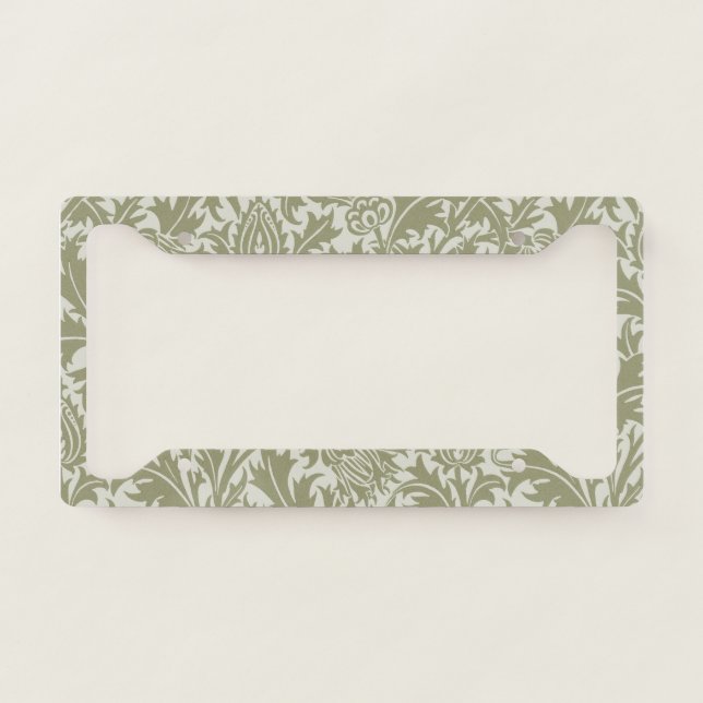 William Morris Thistle Sage Green Pattern License Plate Frame (Front)