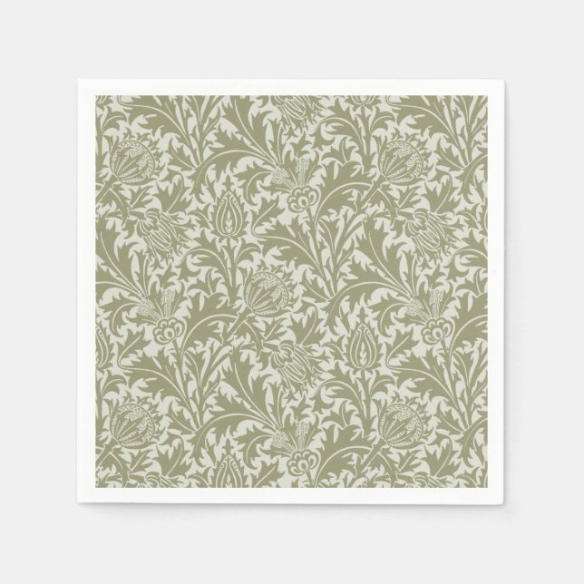 William Morris Thistle Sage Green Pattern Napkins (Front)