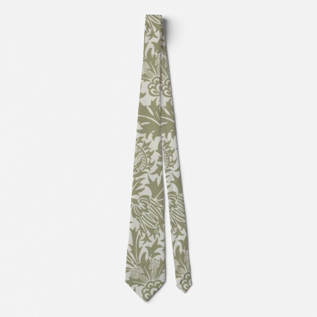 William Morris Thistle Sage Green Pattern Neck Tie (Front)