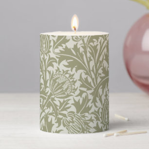 William Morris Thistle Sage Green Pattern Pillar Candle