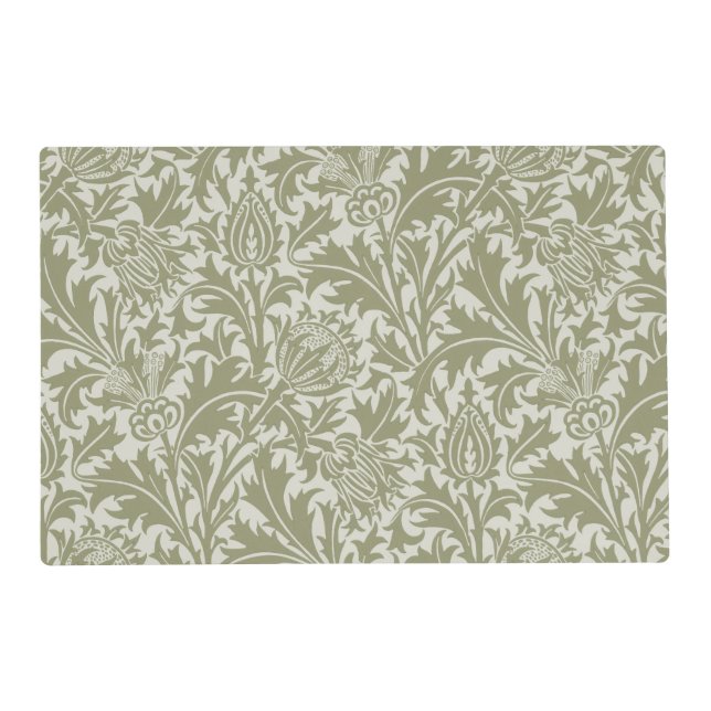 William Morris Thistle Sage Green Pattern Placemat (Front)