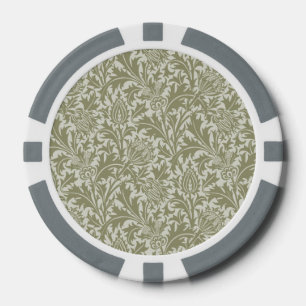 William Morris Thistle Sage Green Pattern Poker Chips