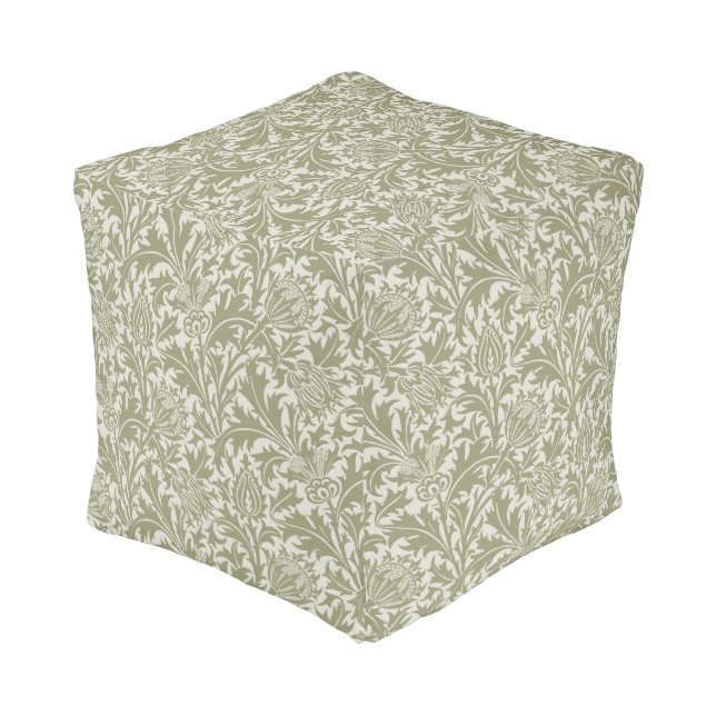 William Morris Thistle Sage Green Pattern Pouf (Angled Back)