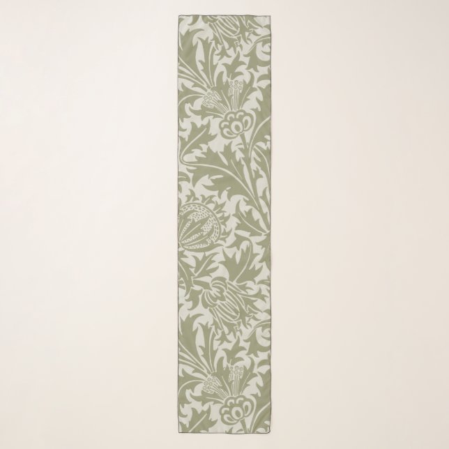 William Morris Thistle Sage Green Pattern Scarf (Front)