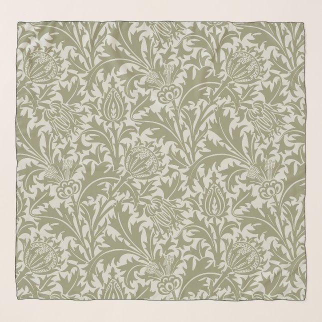 William Morris Thistle Sage Green Pattern Scarf (Front)