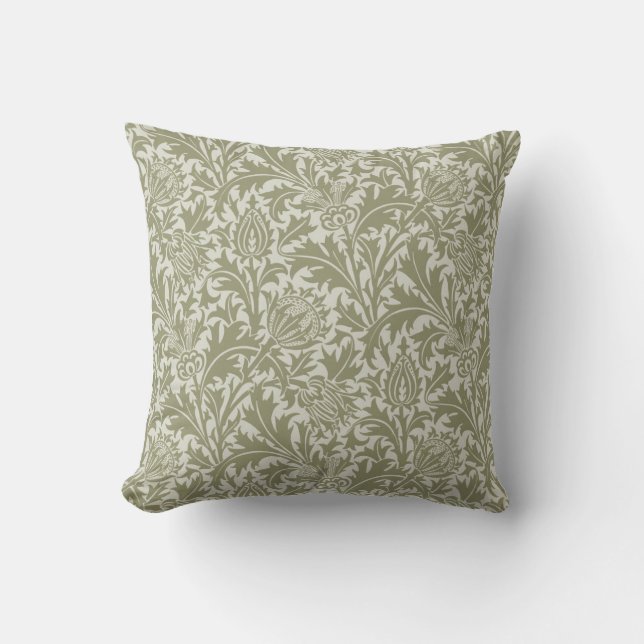 William Morris Thistle Sage Green Pattern Throw Pillow (Front)