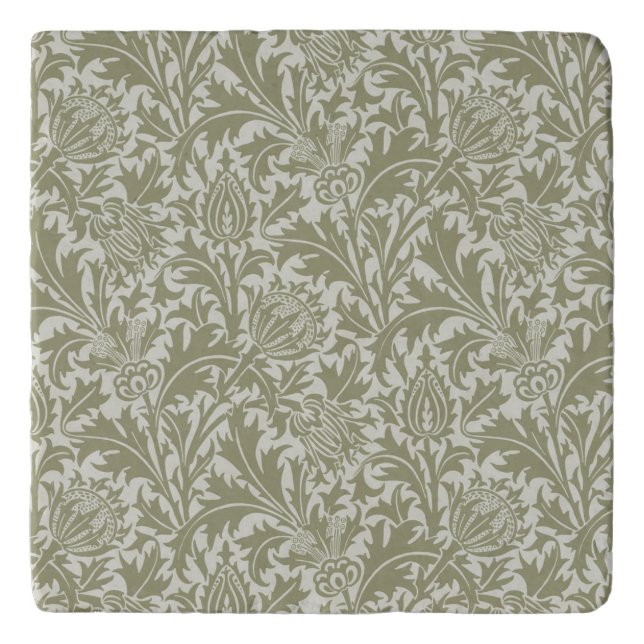 William Morris Thistle Sage Green Pattern Trivet (Front)