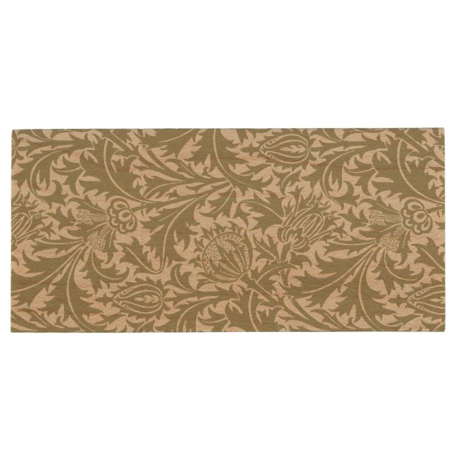 William Morris Thistle Sage Green Pattern Wood Flash Drive (Back)