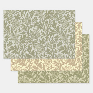 William Morris Thistle Sage Green Pattern Wrapping Paper Sheets