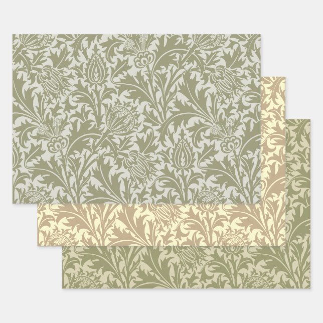 William Morris Thistle Sage Green Pattern Wrapping Paper Sheets (Set)