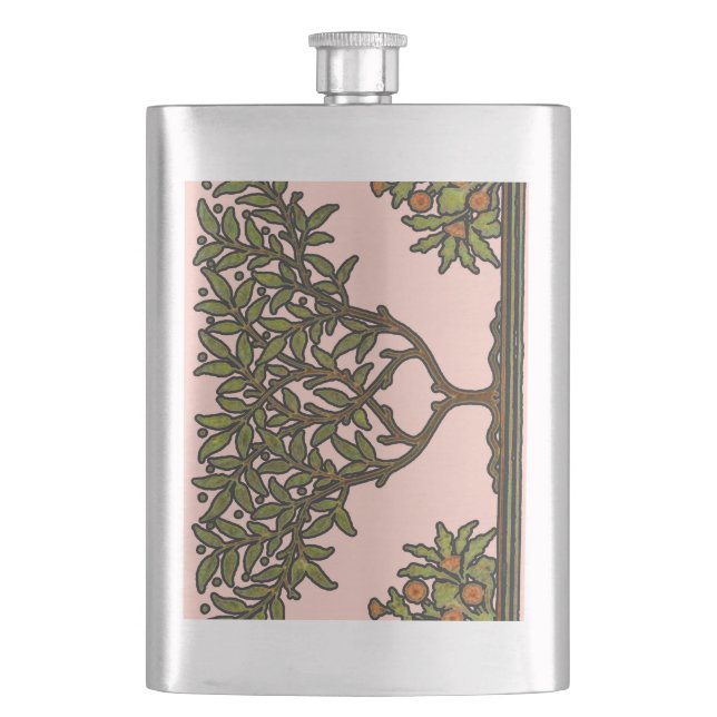 William Morris Tree Frieze Floral Wallpaper Hip Flask (Front)