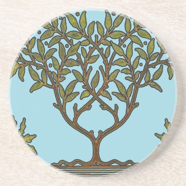 William Morris Tree Frieze Floral Wallpaper Sandstone Coaster (Front)