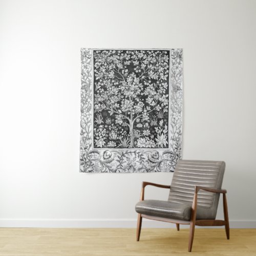 William Morris _ Tree Of Life Black And White Tapestry