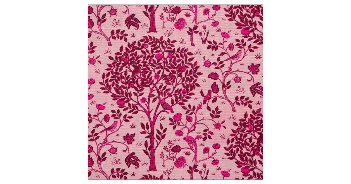 William Morris Tree of Life, Burgundy and Pink Fabric | Zazzle