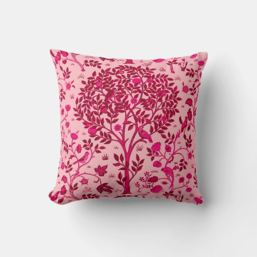William Morris Tree of Life Burgundy and Pink Throw Pillow