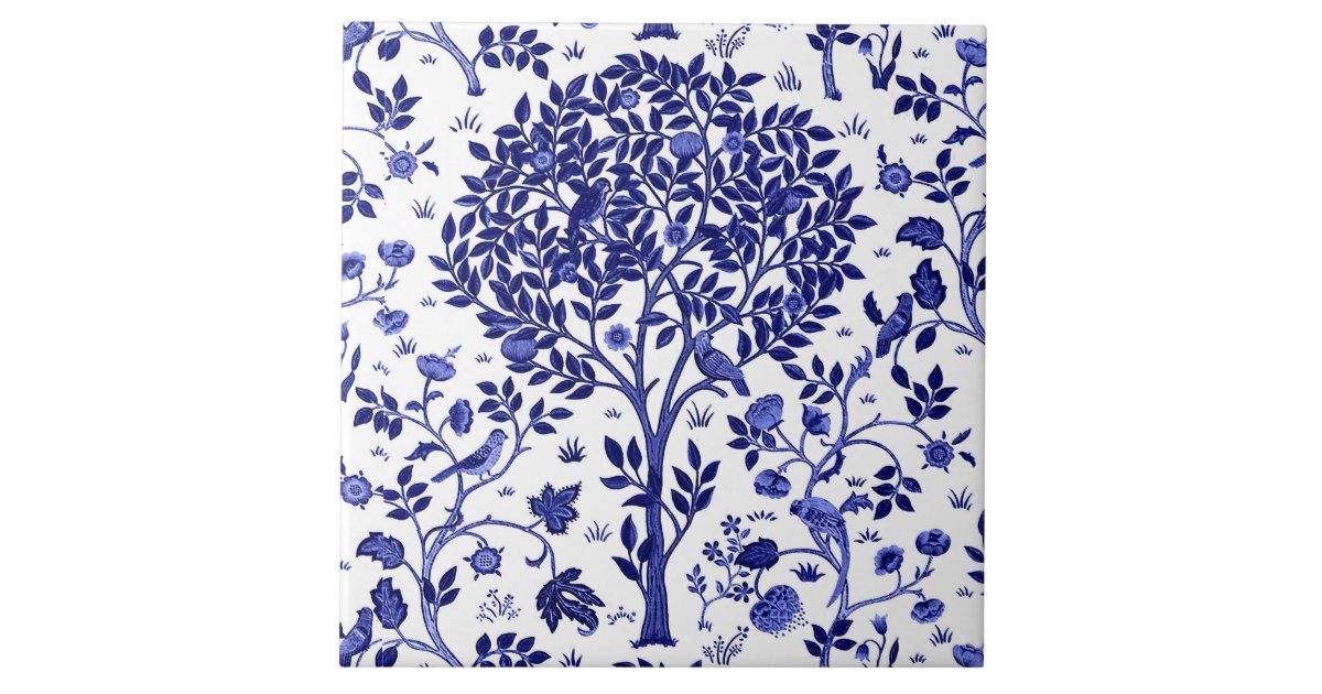William Morris Tree Of Life Cobalt Blue And White Ceramic Tile