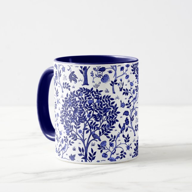 William Morris Tree of Life, Cobalt Blue and White Mug (Front Left)