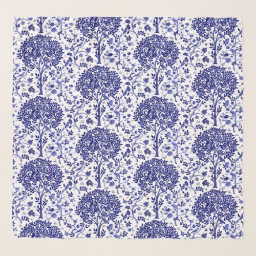 William Morris Tree of Life Cobalt Blue and White Scarf