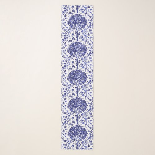 William Morris Tree of Life Cobalt Blue and White Scarf