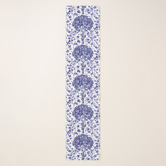 William Morris Tree of Life, Cobalt Blue and White Scarf (Front)