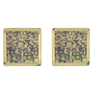 William Morris Tree Of Life Floral Vintage Art Gold Cufflinks