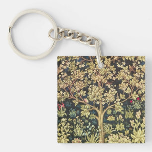 William Morris Tree Of Life Floral Vintage Art Keychain