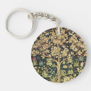 William Morris Tree Of Life Floral Vintage Art Keychain